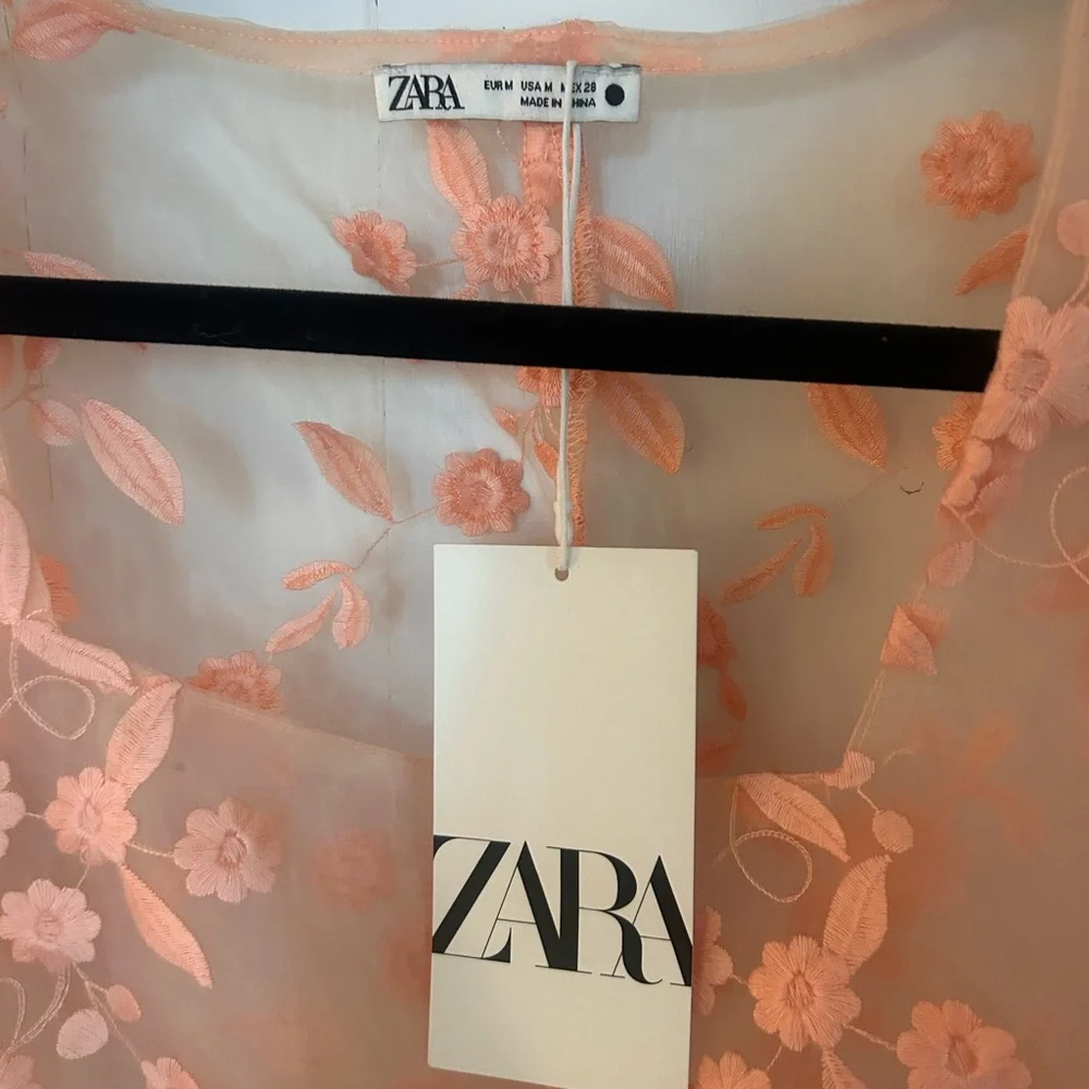 Zara Women's Floral Sheer Crop Top - Peach NWT - Picture 4 of 6